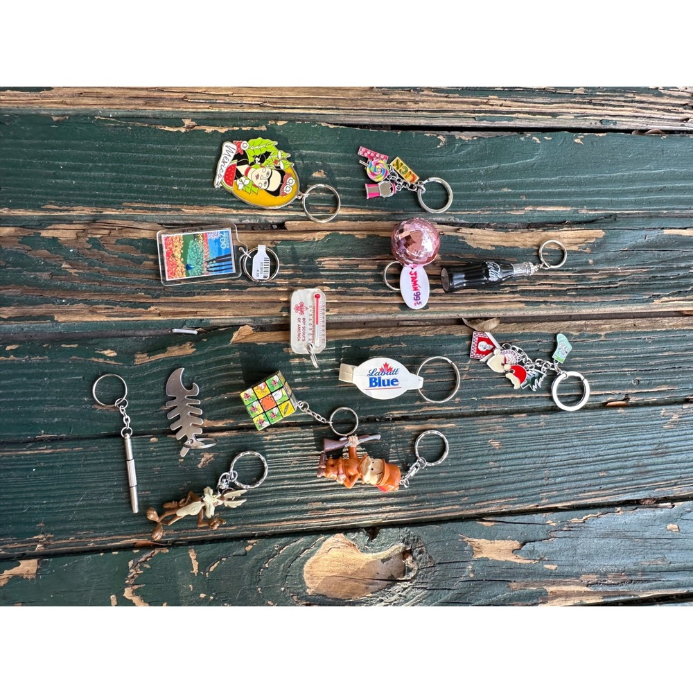 Vintage Keychain Lot Coca-Cola Labatt Blue Boy Scouts Frida Kahlo Looney Tunes